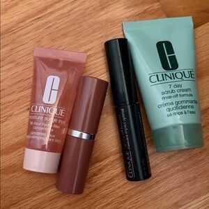 4 Clinique samples products plus full size lipstick